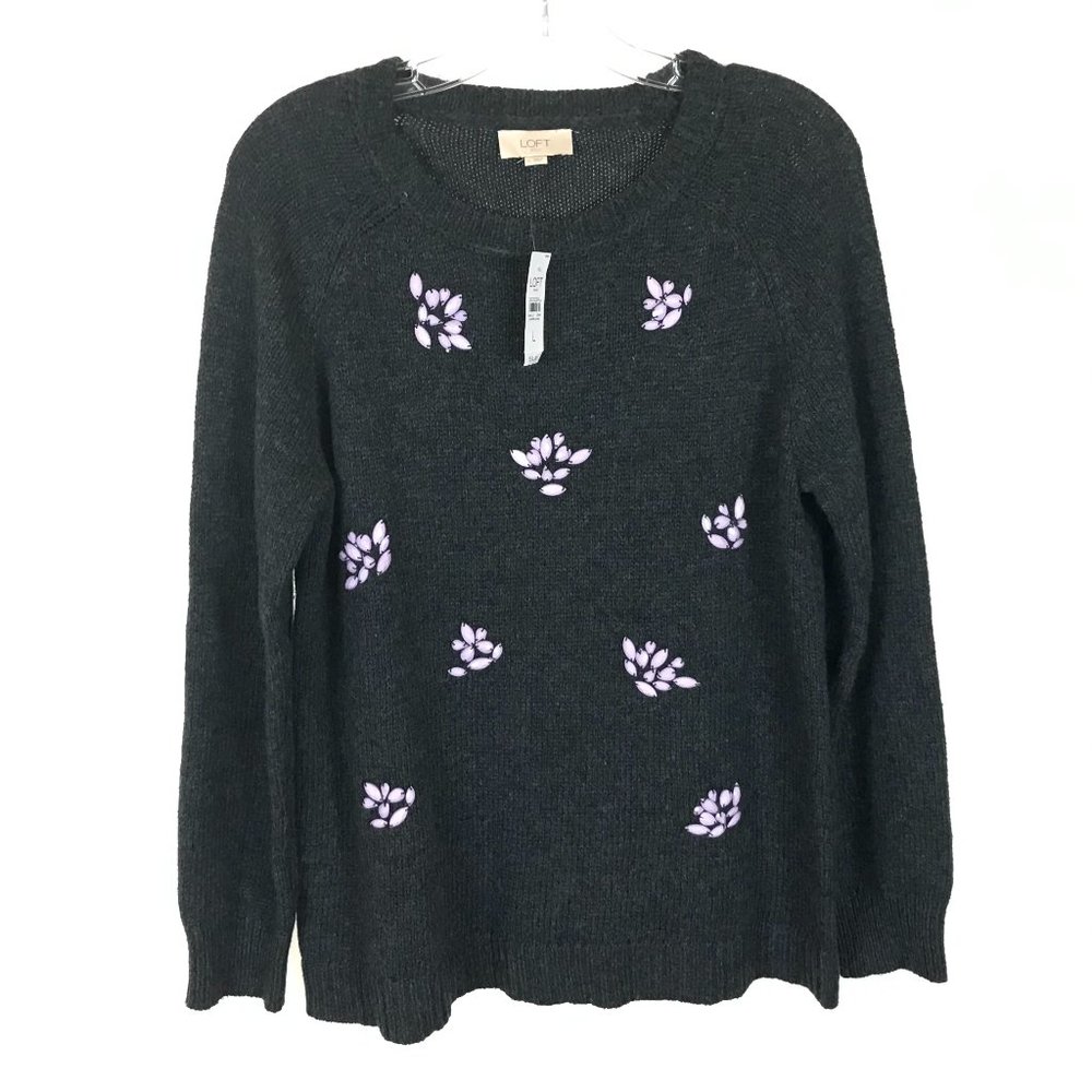 NWT Ann Taylor LOFT Embellished Crew Neck Sweater